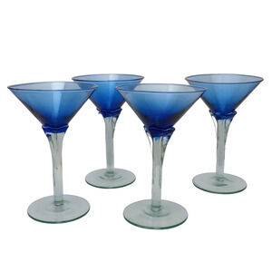 Hand Blown Blue Martini Glasses Set Of 4